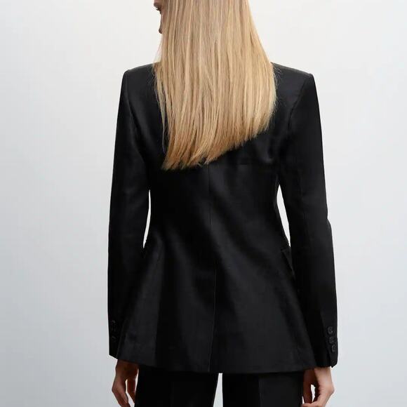 Mango MNG Women's 100% Linen Blazer Size XL Black Jacket Business Office - Picture 2 of 11